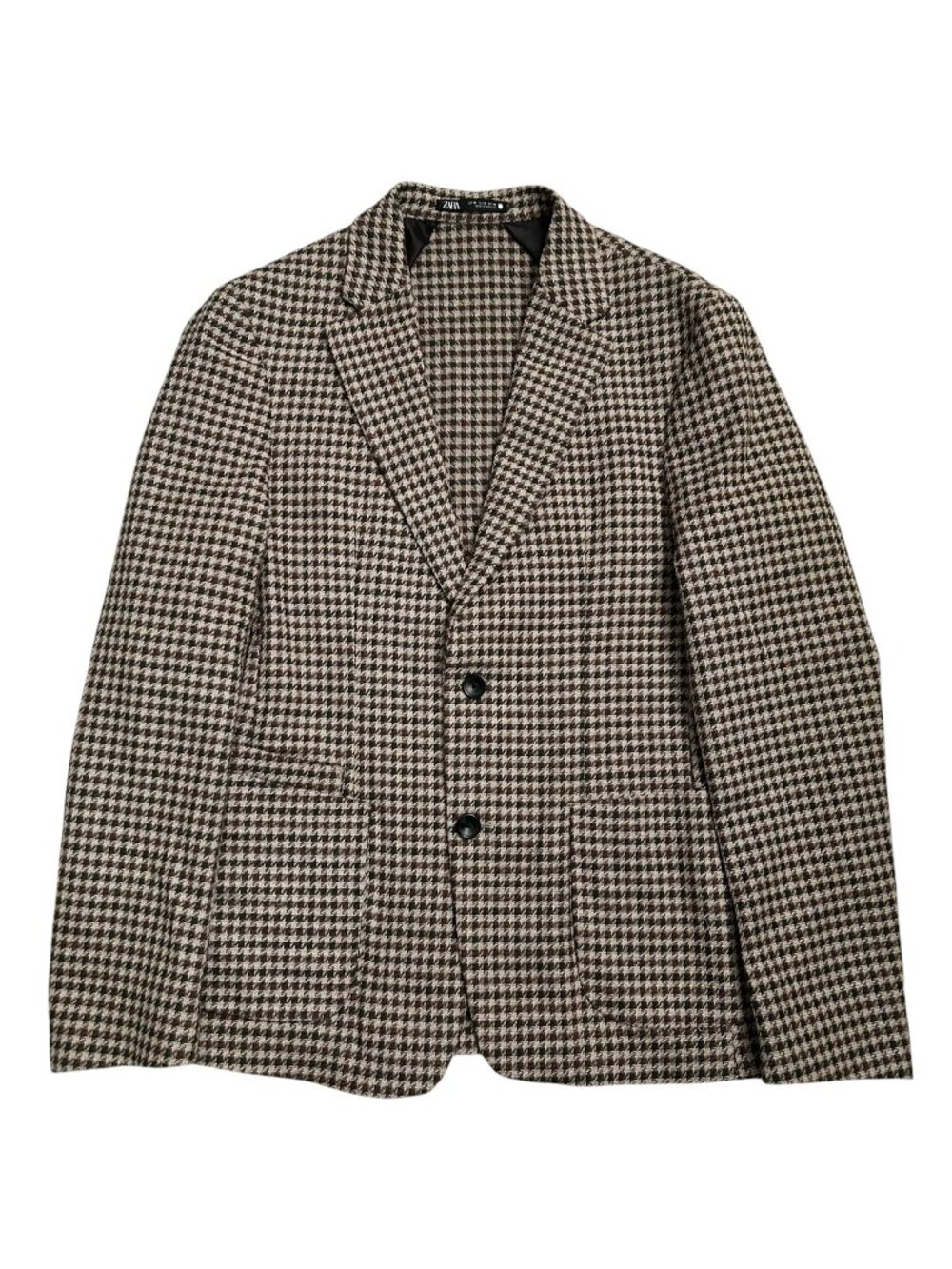 ZARA Women's Size M Medium Relaxed Fit Houndstooth Blazer Jacket Cotton Blend